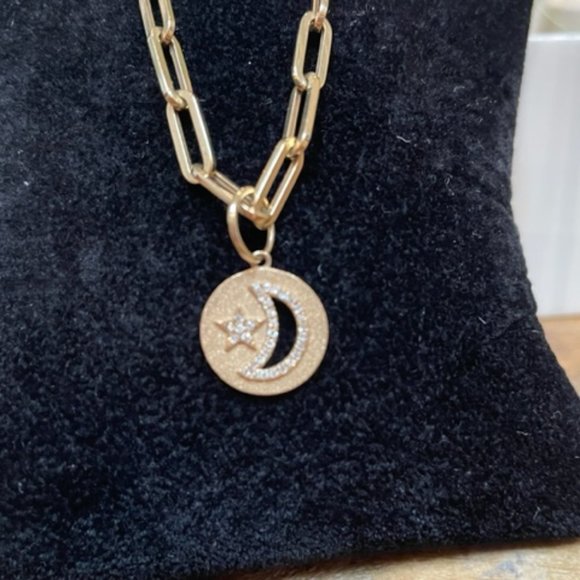 Paperclip Chain with removable Moon and Star Pave Pendant - Picture 3 of 5